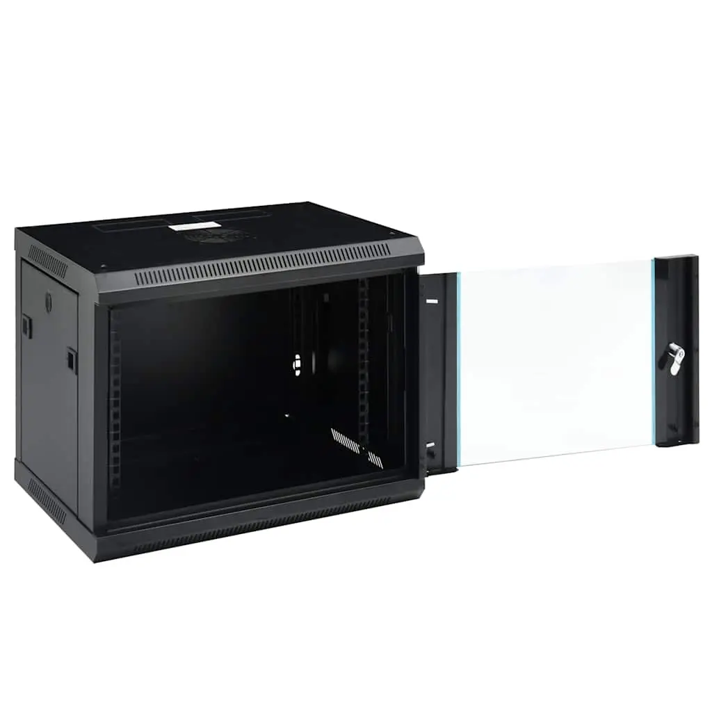 9U Wall Mounted Network Cabinet Black 600x450x510mm Lockable Front Door Removable Side Panels