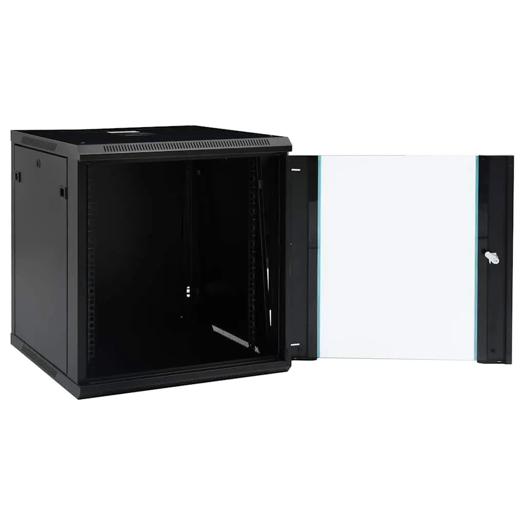 12U Network Cabinet Black 19 Inch Wall Mounted Lockable Front Door Cold Rolled Steel