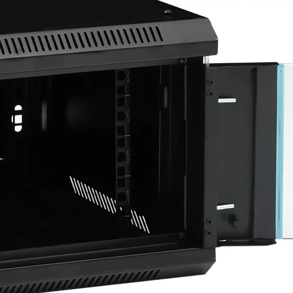 12U Network Cabinet Black 19 Inch Wall Mounted Lockable Front Door Cold Rolled Steel