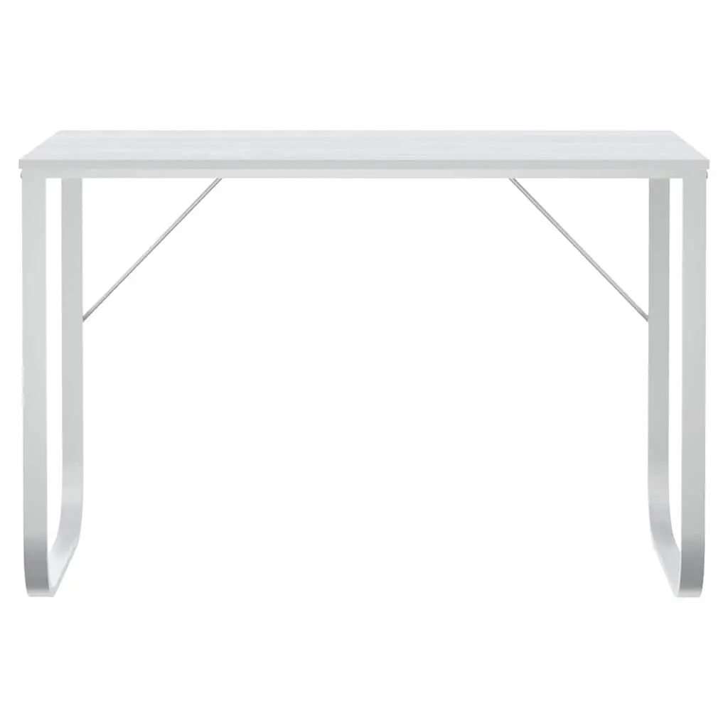 Computer Desk White 110x60x73cm Engineered Wood Metal Frame Large Work Surface