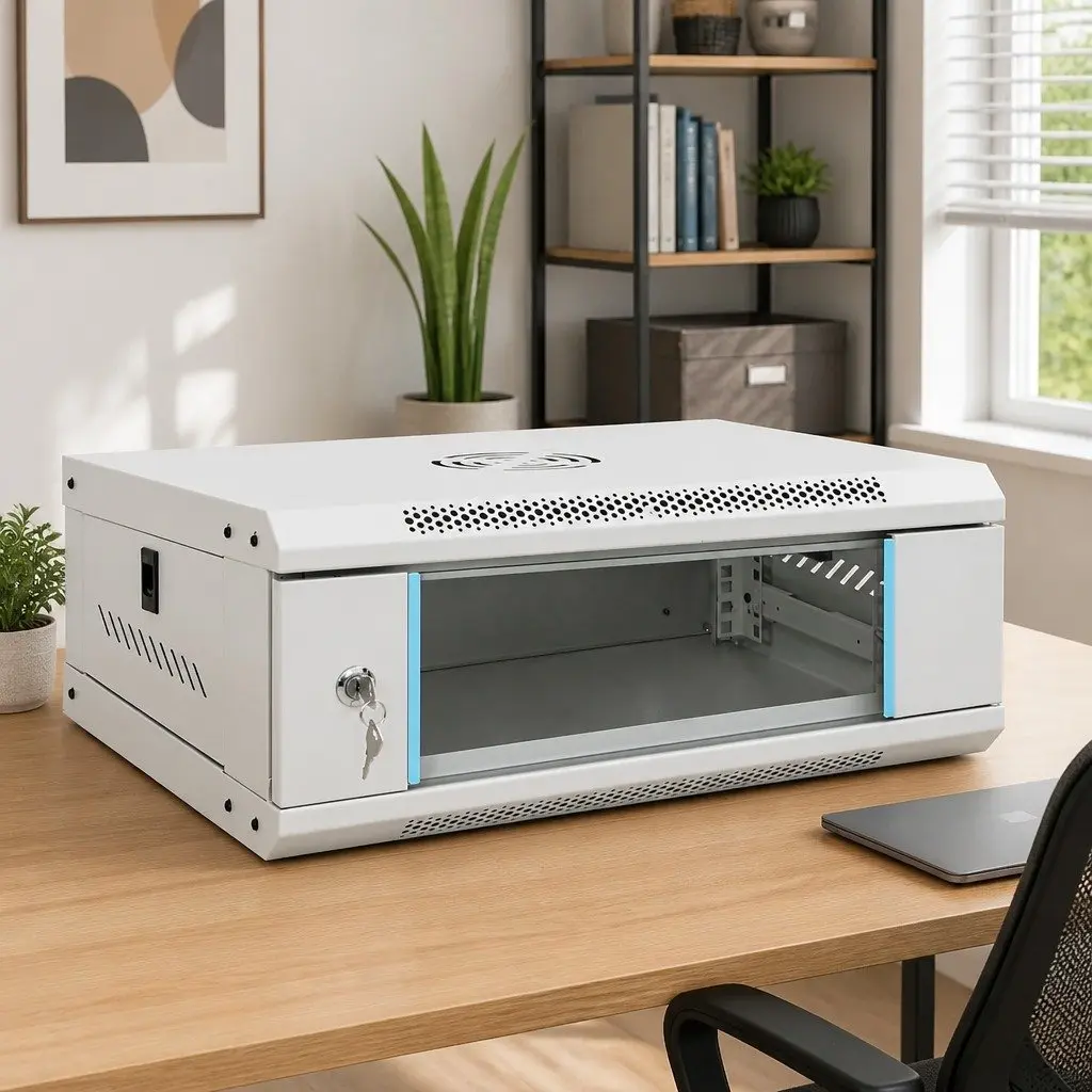 4U Network Cabinet Grey 53x40x21cm Solid Cold-Rolled Steel Wall Mounted or Tabletop Installation