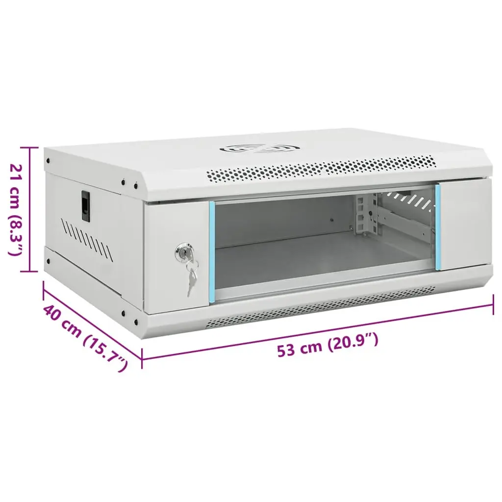 4U Network Cabinet Grey 53x40x21cm Solid Cold-Rolled Steel Wall Mounted or Tabletop Installation
