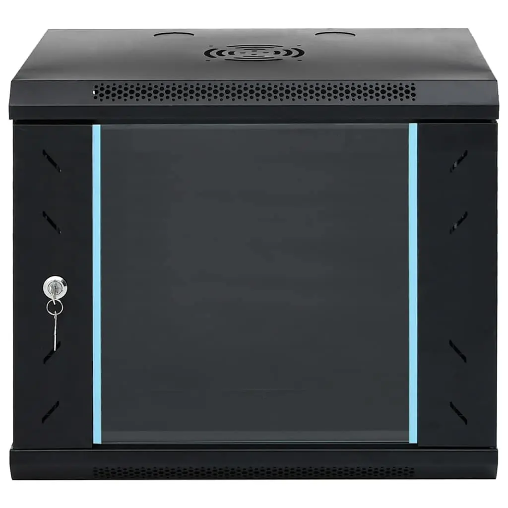 9U Wall Mounted Network Cabinet Black 53x40x45cm Lockable Front Door Removable Side Panels