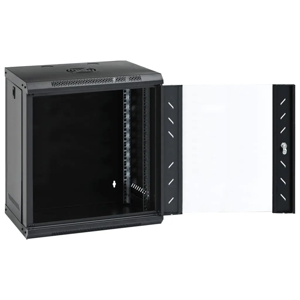 12U Wall Mounted Network Cabinet Black 53x40x60cm Lockable Front Door Removable Side Panels