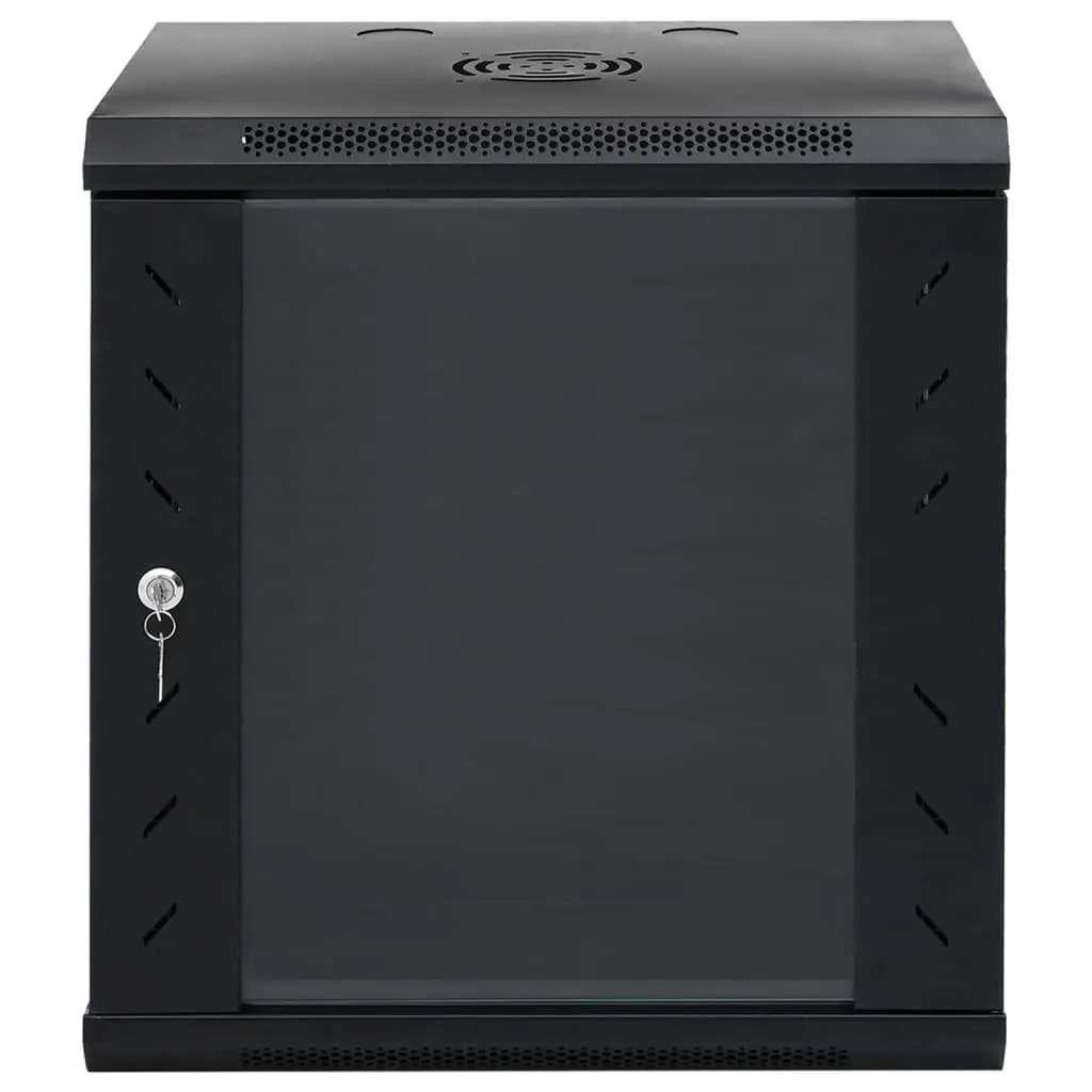 12U Wall Mounted Network Cabinet Black 53x40x60cm Lockable Front Door Removable Side Panels