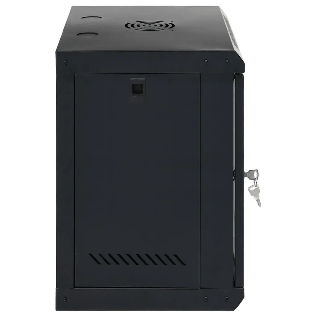 12U Wall Mounted Network Cabinet Black 53x40x60cm Lockable Front Door Removable Side Panels