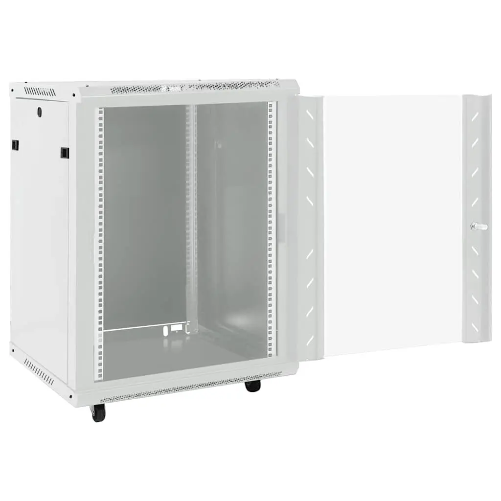 15U Network Cabinet Grey 19 Inch Rack Mount Cold-Rolled Steel Lockable Door Swivel Feet Removable Side Panels