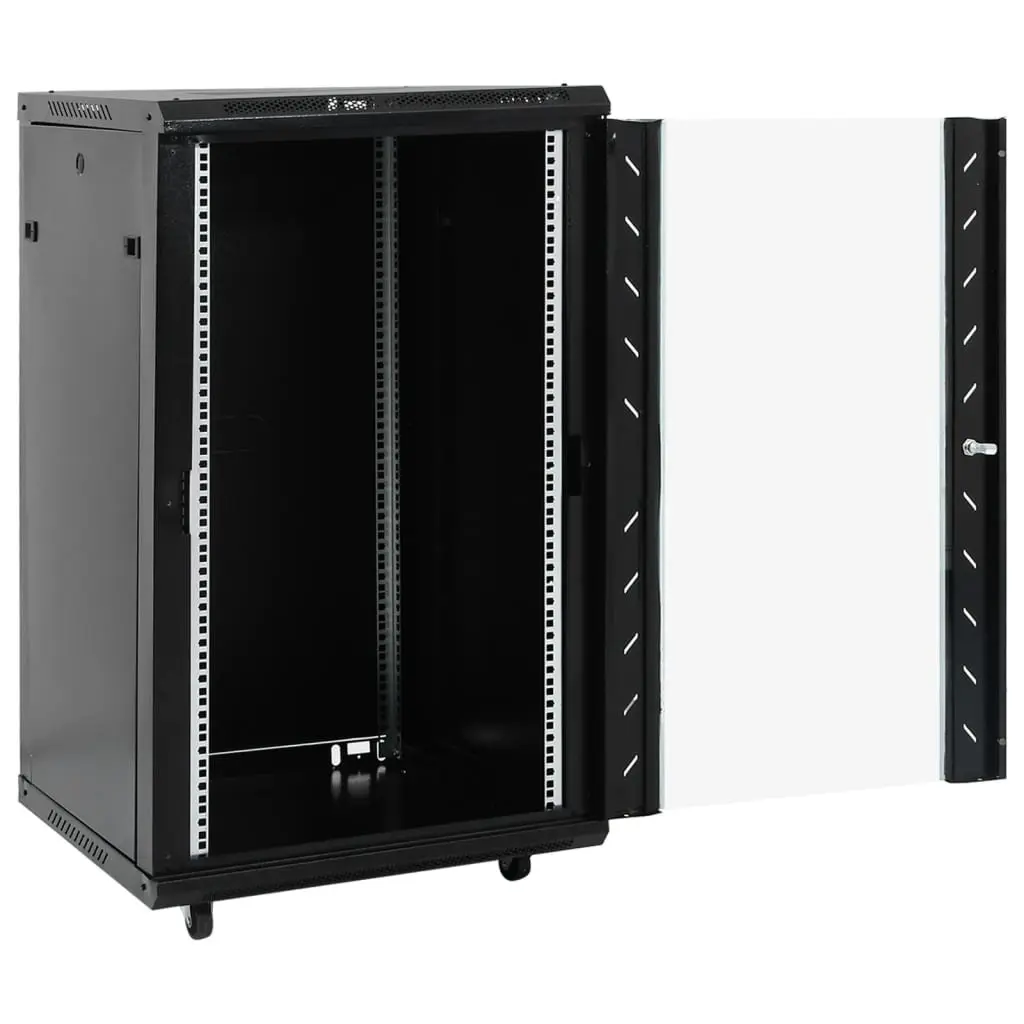 18U Network Cabinet Black 19 Inch Rack Mount Storage System Swivel Feet