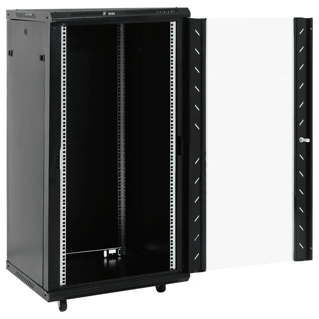 22U Network Cabinet Black 19 Inch Rack Mount Lockable Door Swivel Feet