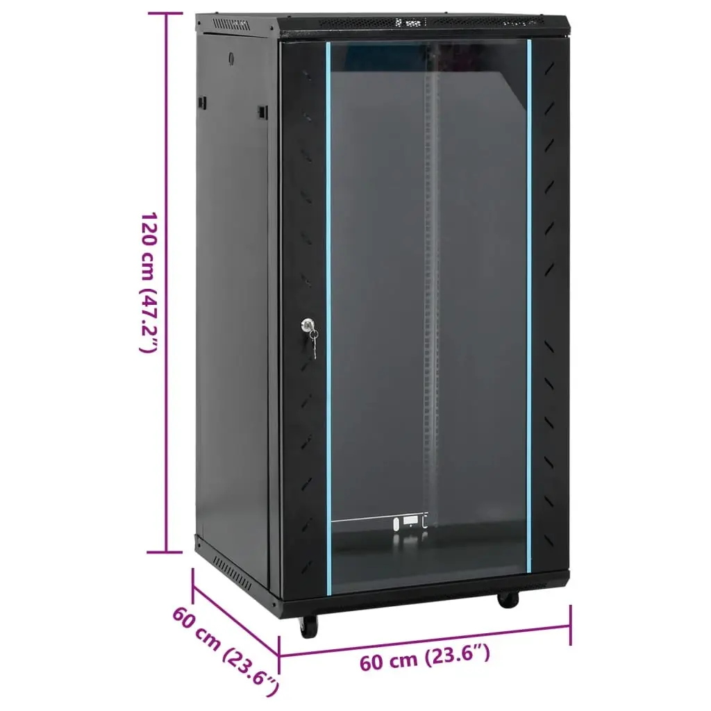 22U Network Cabinet Black 19 Inch Rack Mount Lockable Door Swivel Feet