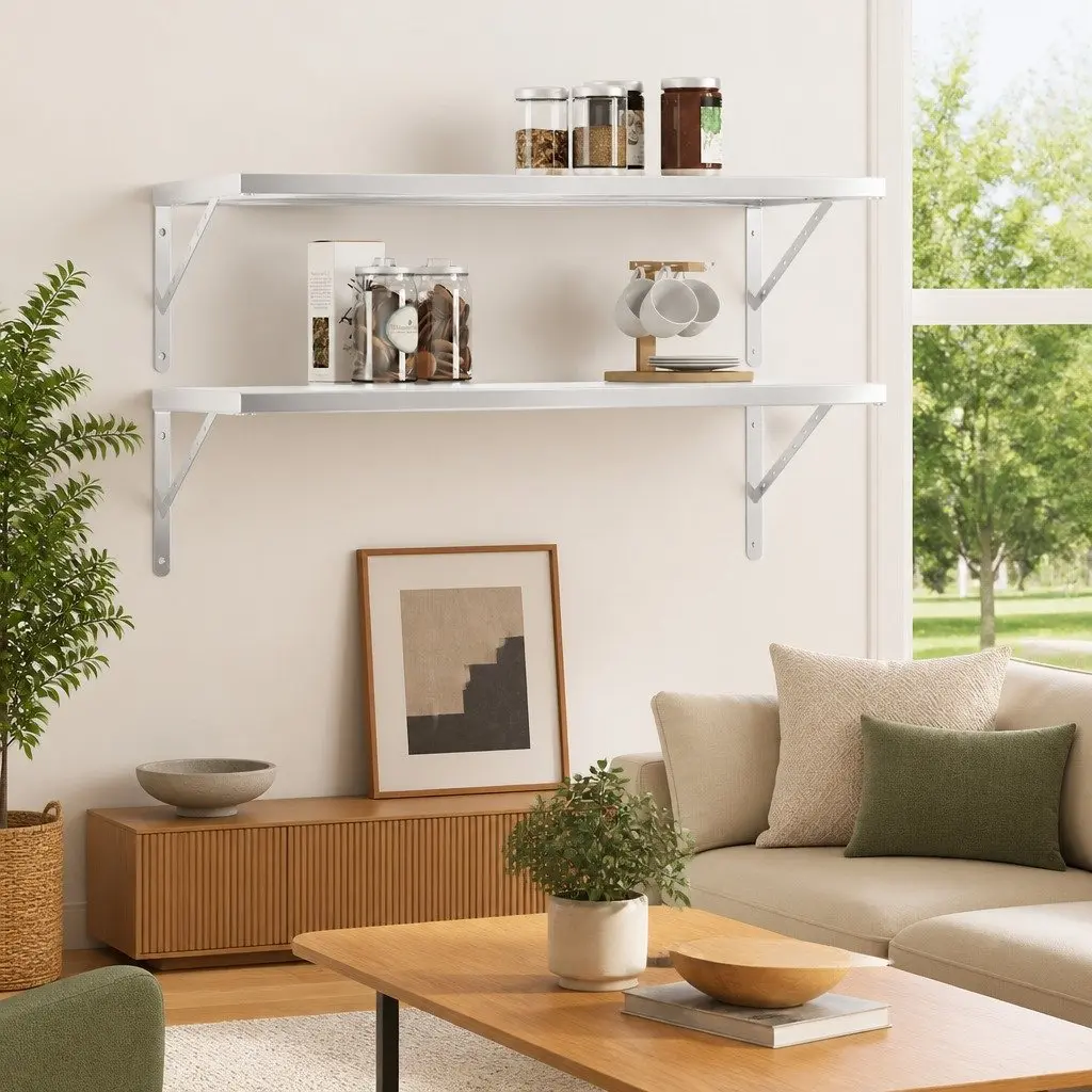 Wall Shelves Silver 100x40 cm Stainless Steel Floating Storage Display 2 Piece