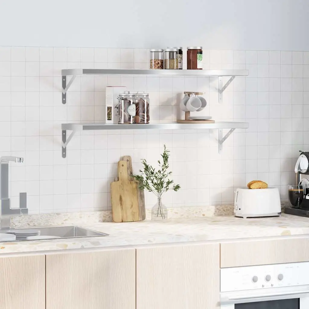 Wall Shelves Silver 100x30 cm 2 Piece Floating Storage Shelving Home Decor