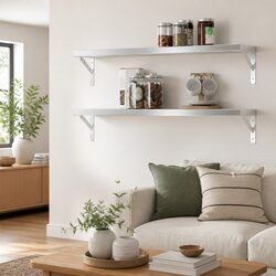 Wall Shelves 2 pcs 100x23.5 cm Silver Stainless Steel Floating Storage Display