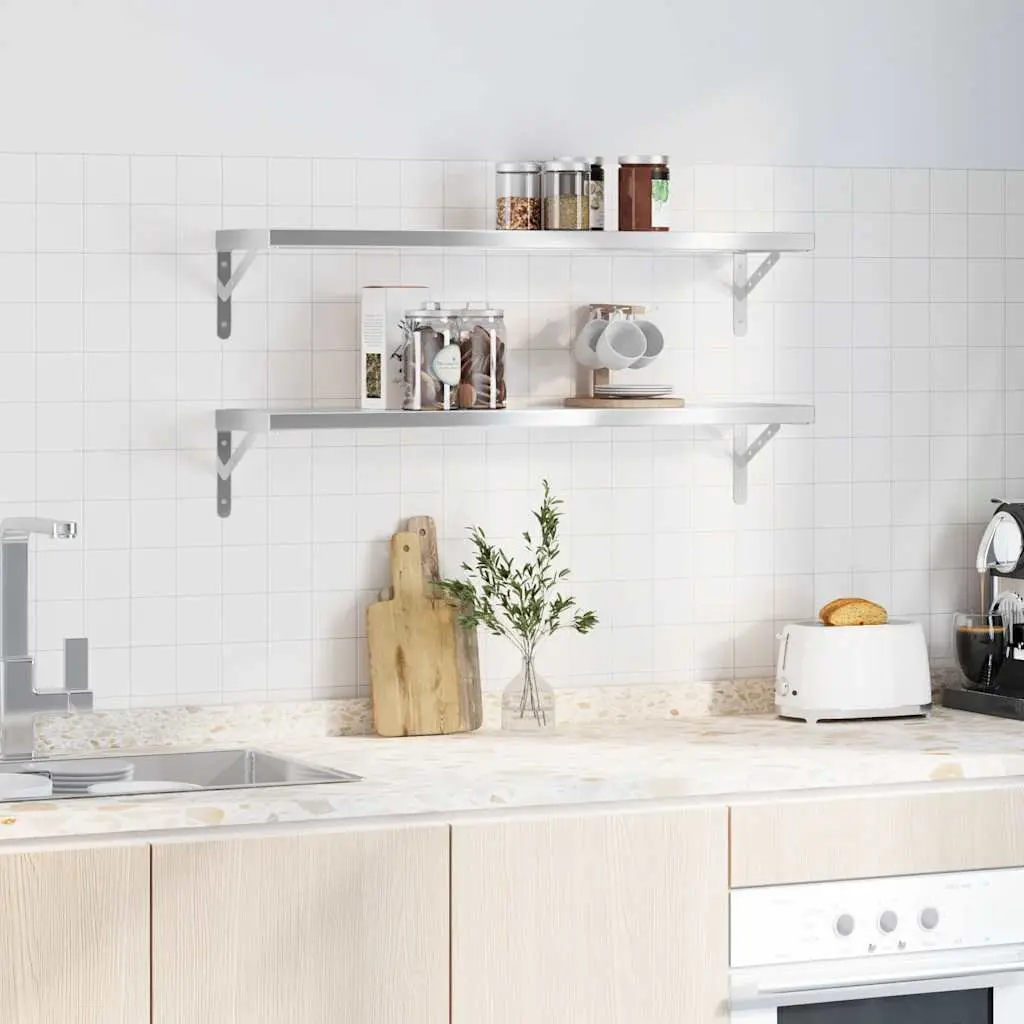 Wall Shelves Silver 100x23.5 cm Stainless Steel Floating Storage Display 2 pcs