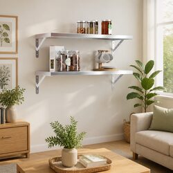 2 pcs Wall Shelves 75x30 cm in Silver Steel