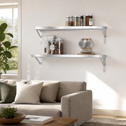 Wall Shelves 2 pcs 75x23.5 cm Silver Floating Shelf Storage Display Rack