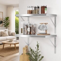 Wall Shelves 2 pcs 50x40 cm Silver Stainless Steel Floating Shelving Storage
