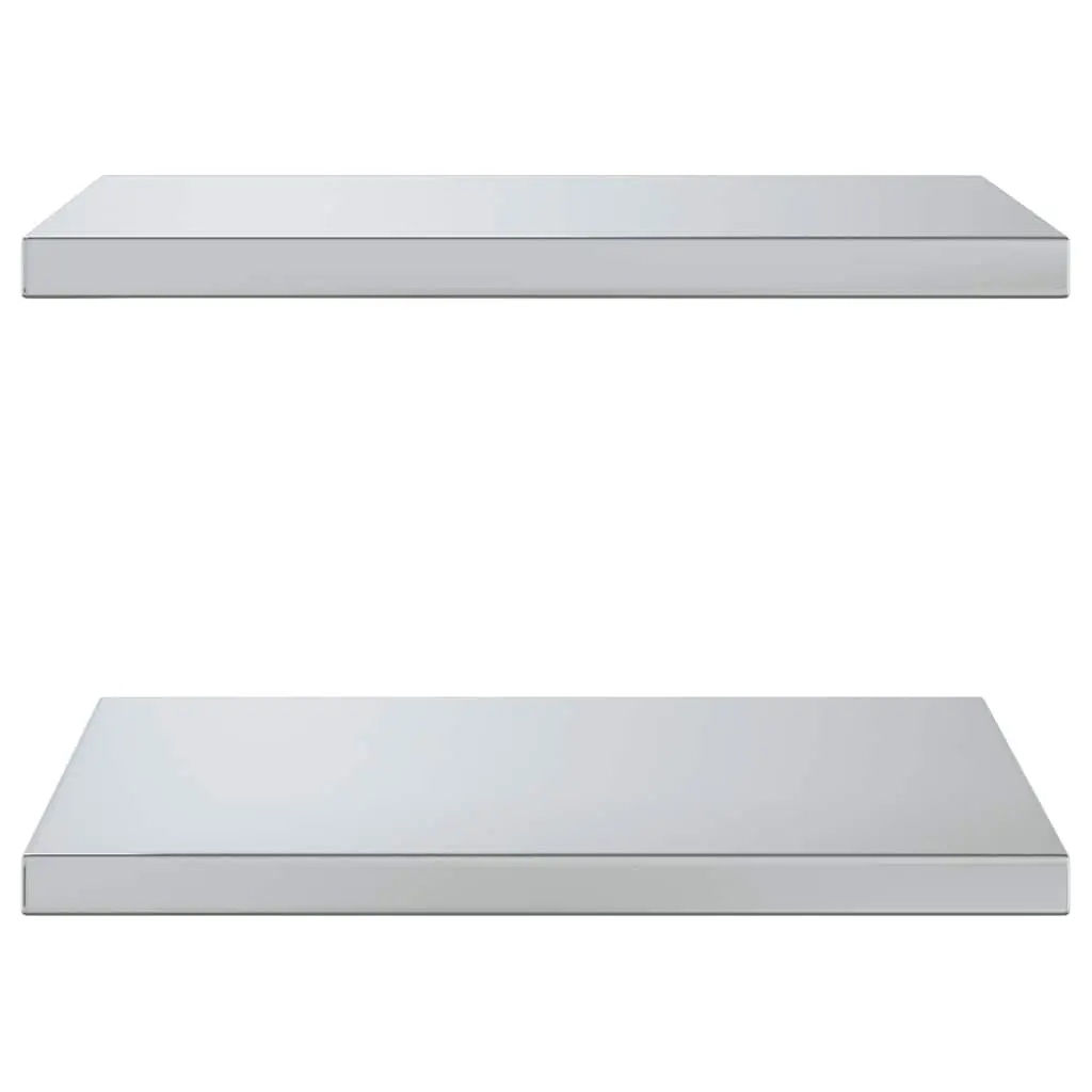 Floating Storage Shelves Silver Stainless Steel 50x40 cm Wall Mounted Space-Saving 2 Piece