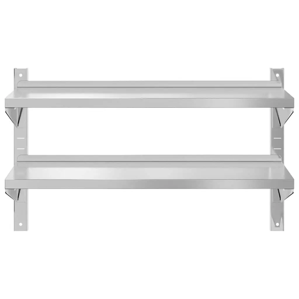 2-Tier Wall Shelf 100x40x60 cm Silver Stainless Steel Storage Rack Mounting