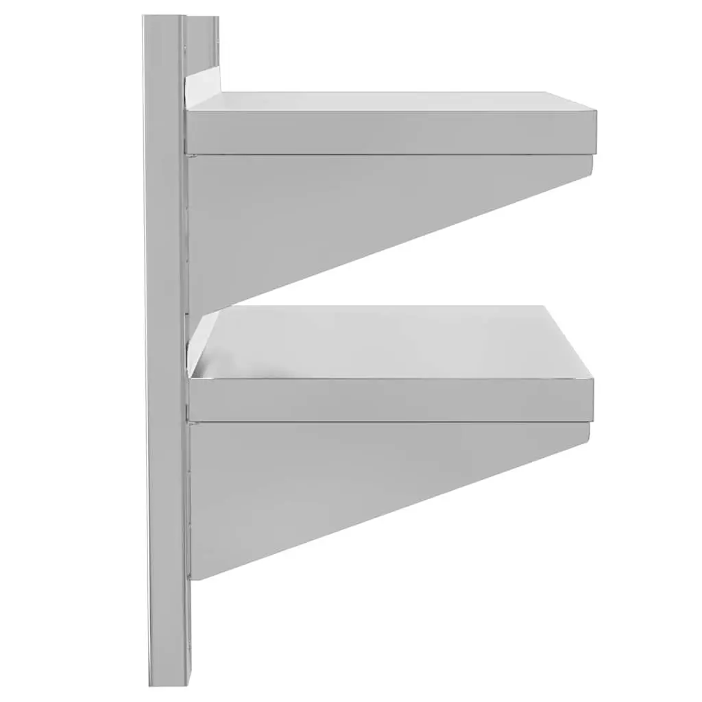 2-Tier Wall Shelf Silver Stainless Steel Floating Storage Shelving Unit