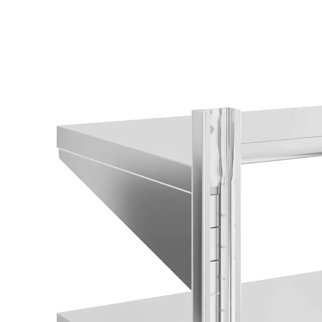 2-Tier Wall Shelf Silver Stainless Steel Floating Storage Shelving Unit