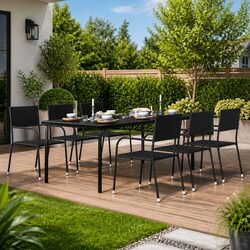 Black Steel Frame Glass Top Dining Table