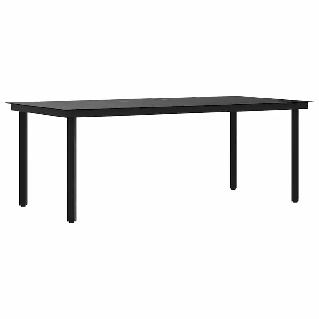 Garden Dining Table Black Steel Frame Glass Top Outdoor Patio Furniture