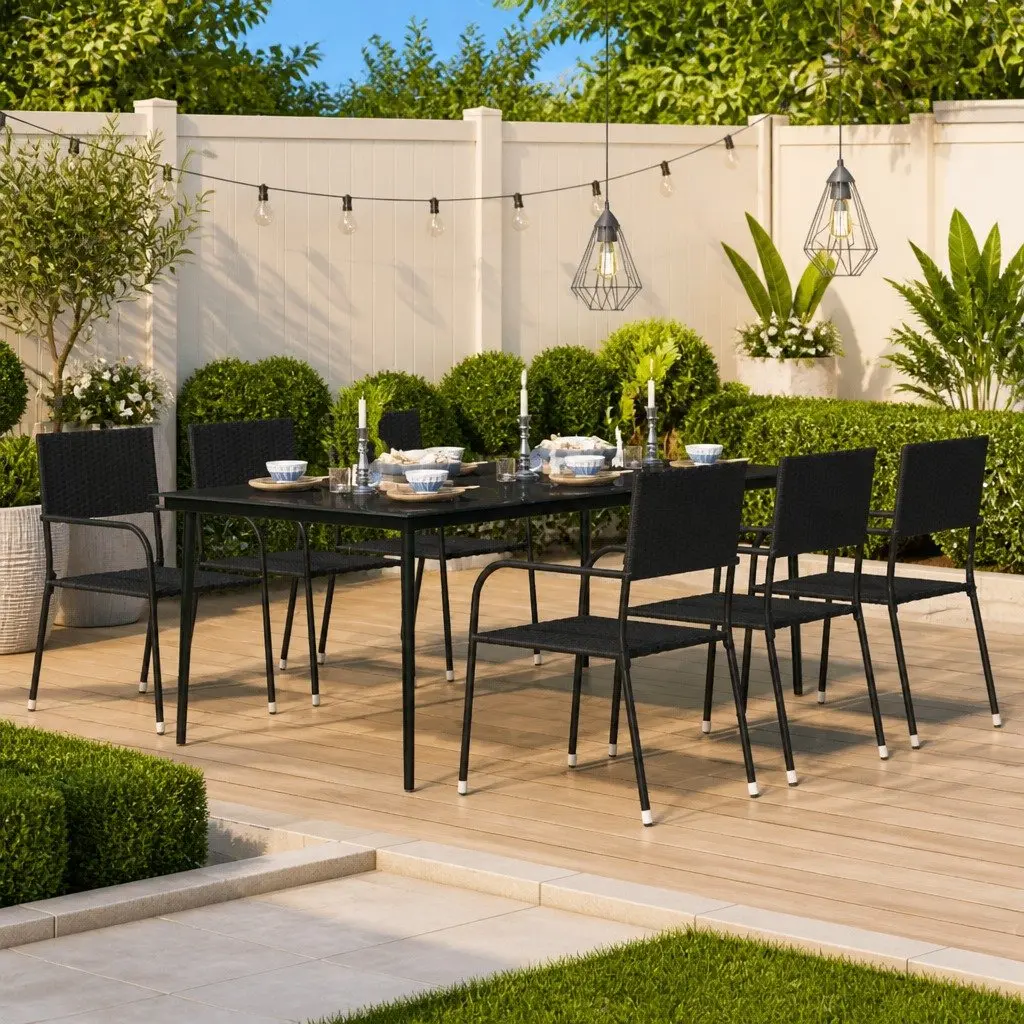 Garden Dining Table Black Steel Frame Glass Top