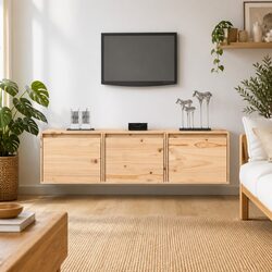 Concise Wall-Mounted 3-Piece TV Cabinet Set in Pinewood