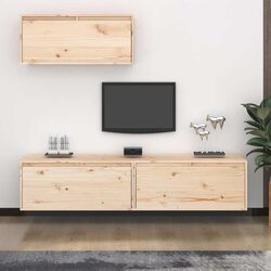 Compact 3-Piece Floating TV Cabinets in Pinewood