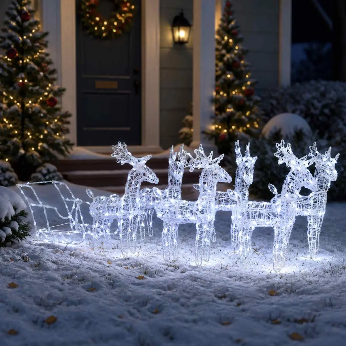 Christmas Lights Decoration Cold White 320 LEDs Outdoor Reindeer and Sleigh