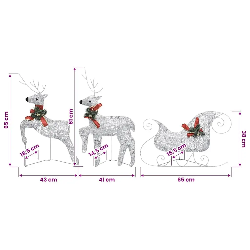 Christmas Decoration Silver 140 LED Lights Reindeer Sleigh Outdoor Holiday Display