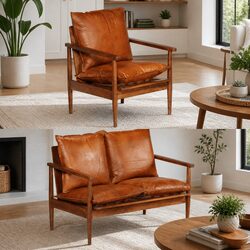 Confidently Stylish 2 Piece Sofa Set in Brown Leather