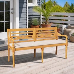 Outdoor Bench 150 cm Teak Wood Garden Seating with Armrests Backrest Cushion