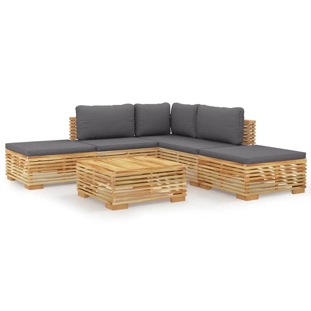 6 Piece Garden Lounge Set Brown Solid Wood Teak Cushions