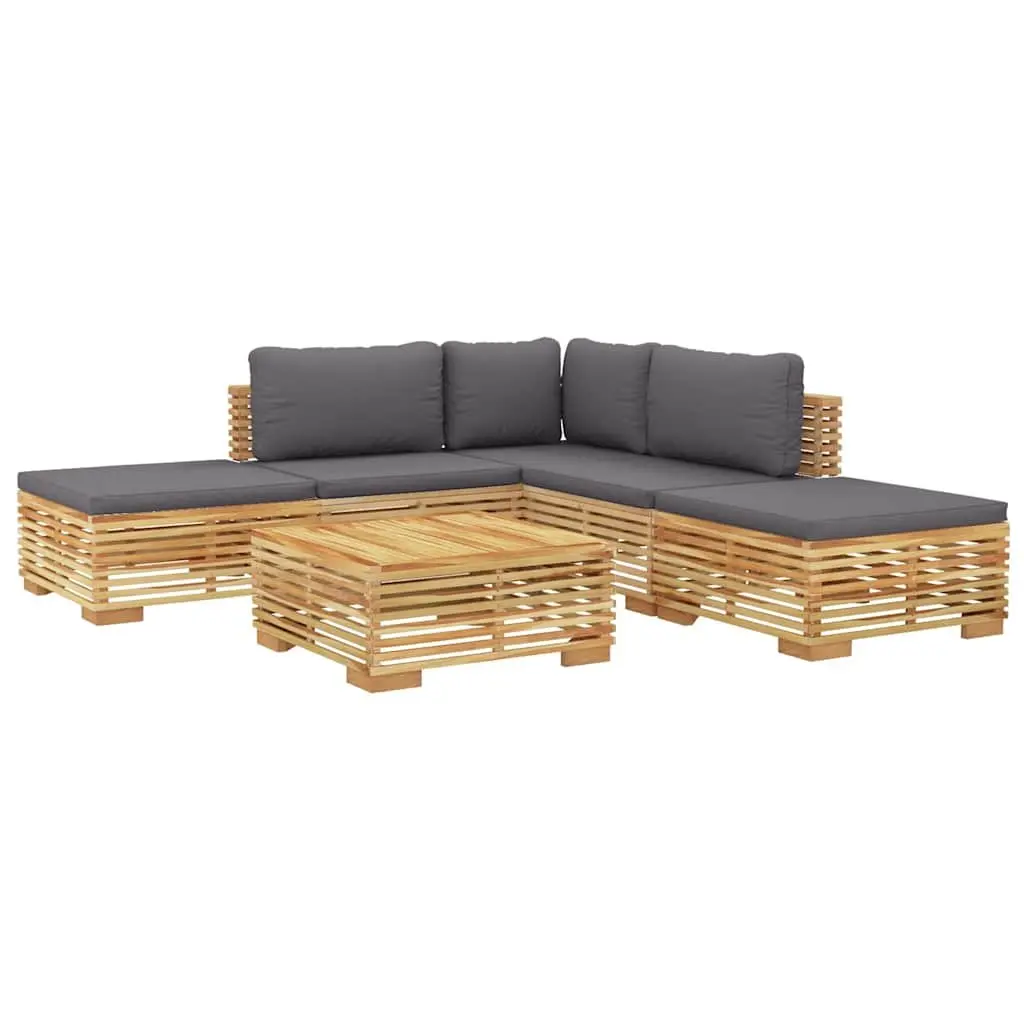 6 Piece Garden Lounge Set Brown Solid Wood Teak Cushions
