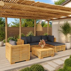Garden Lounge Set 6 Piece Outdoor Furniture Solid Teak Wood with Cushions Brown