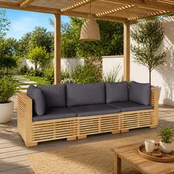 3 Piece Garden Lounge Set Outdoor Furniture with Cushions Solid Wood Teak Brown