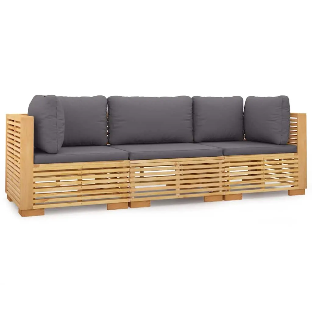 3 Piece Brown Teak Garden Lounge Set with Cushions