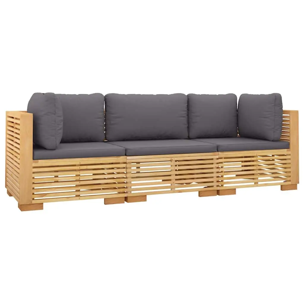 3 Piece Brown Teak Garden Lounge Set with Cushions