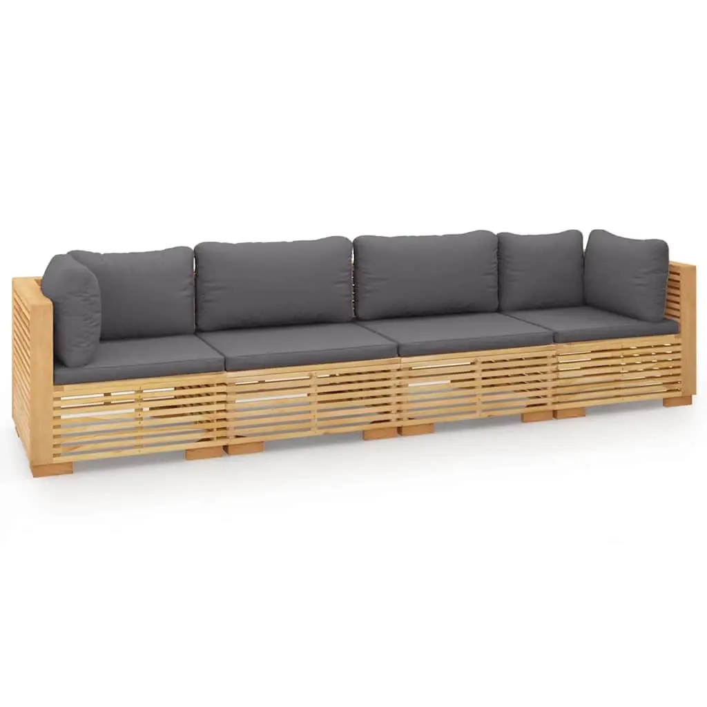 Garden Lounge Set Brown 4 Piece Teak Wood with Cushions