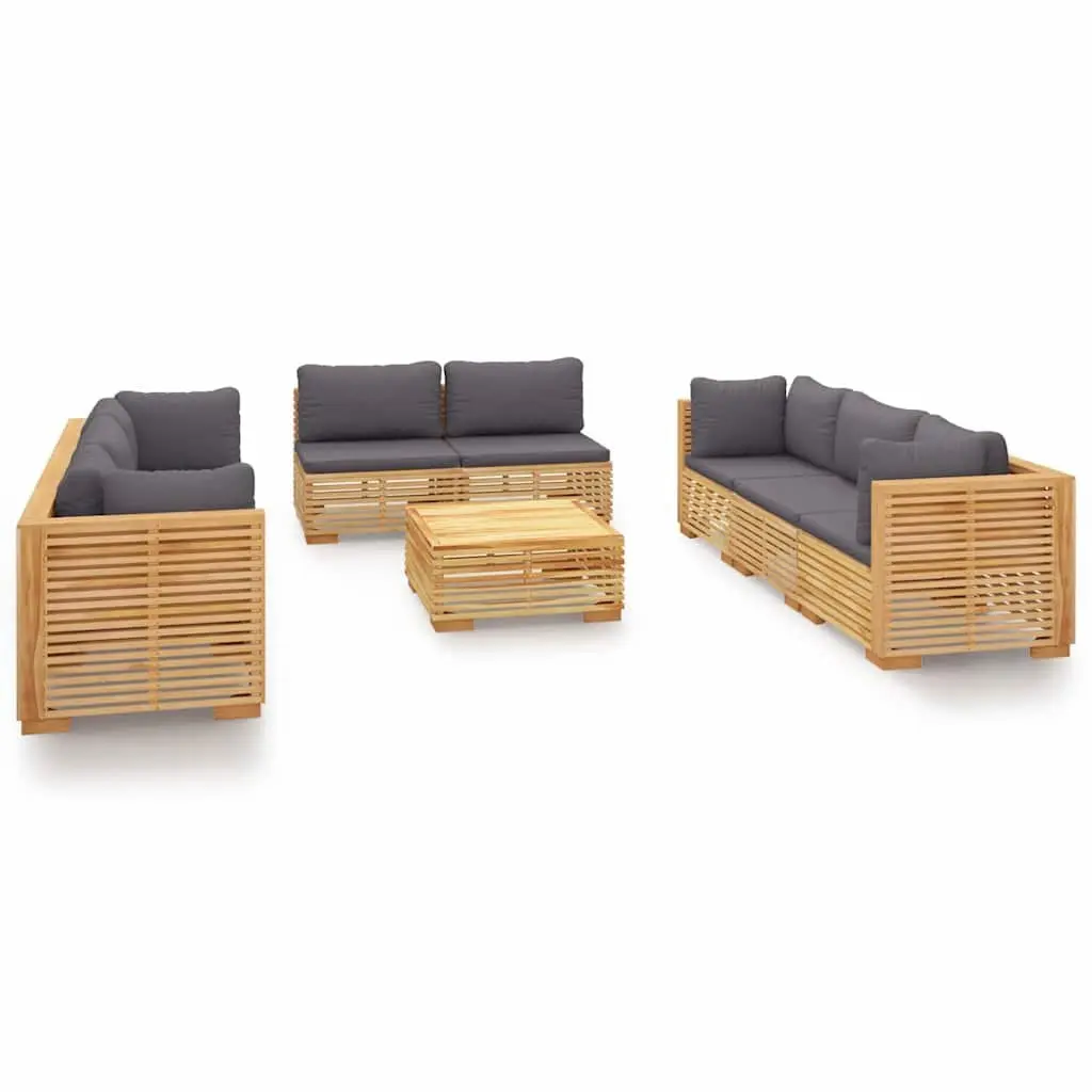 Garden Lounge Set Brown 9 Piece Outdoor Furniture Teak Wood with Cushions