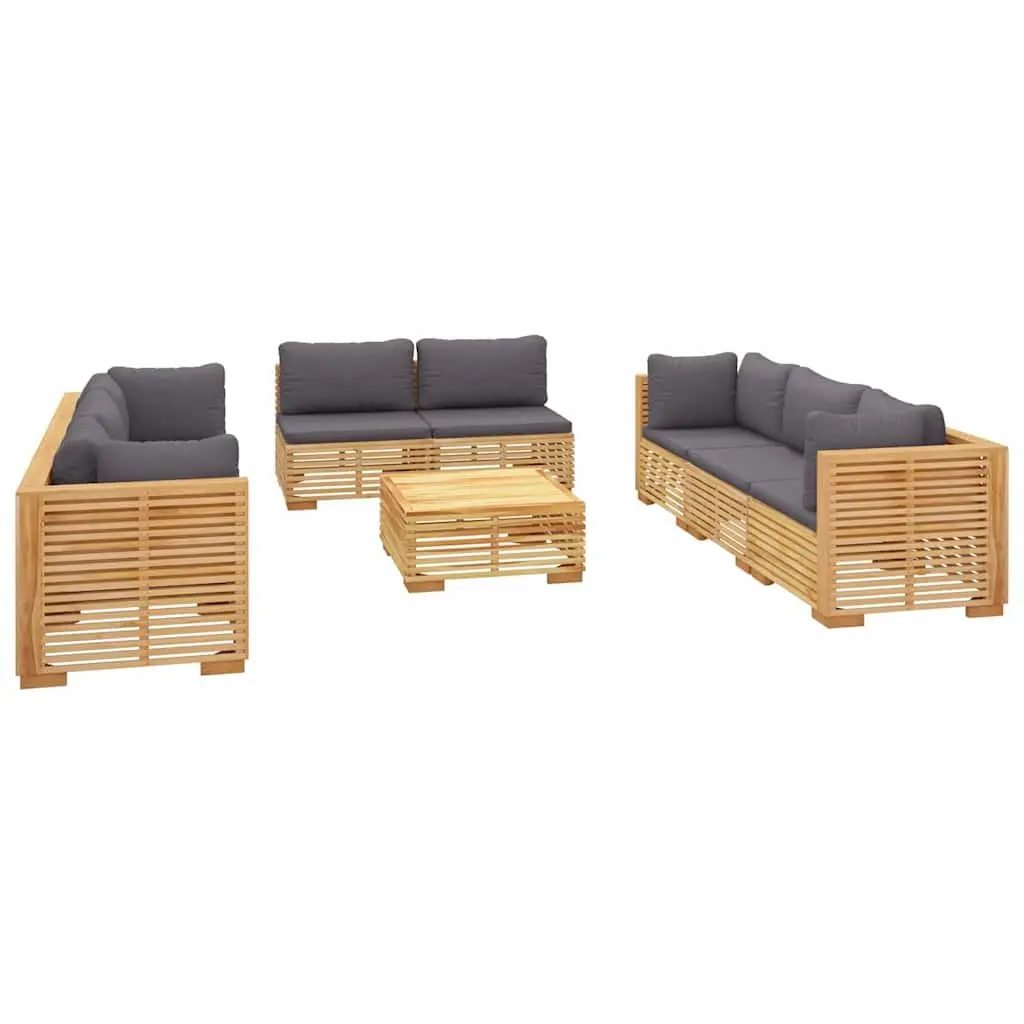 Garden Lounge Set Brown 9 Piece Outdoor Furniture Teak Wood with Cushions