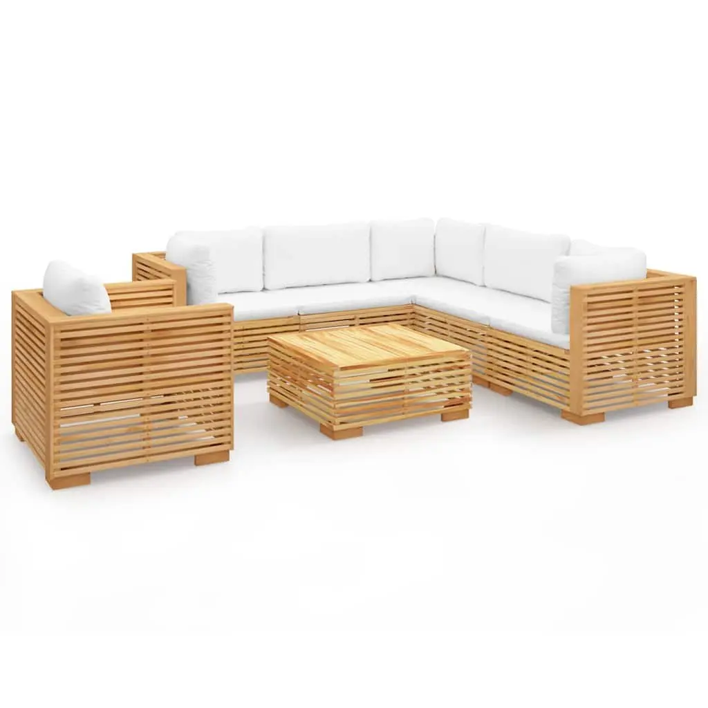 Garden Lounge Set Brown 7 Piece Solid Wood with Cushions