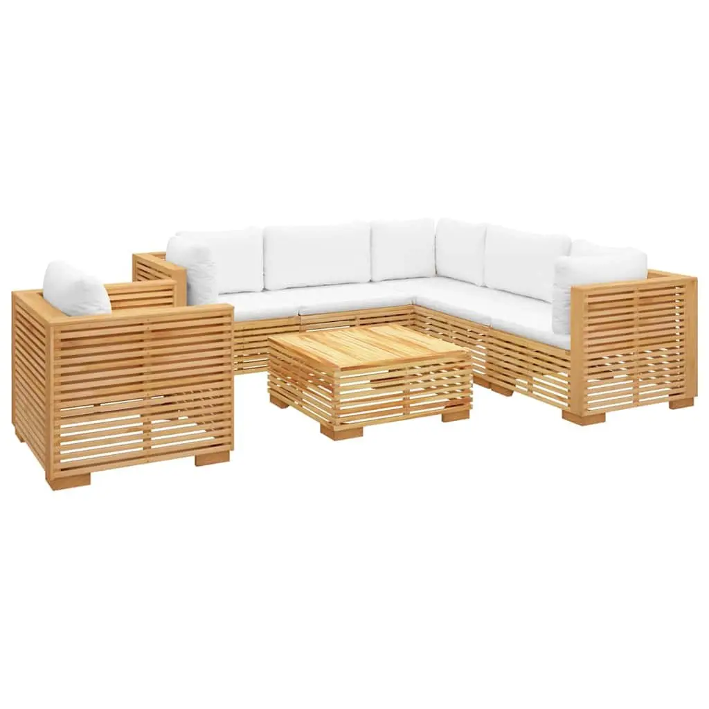 Garden Lounge Set Brown 7 Piece Solid Wood with Cushions
