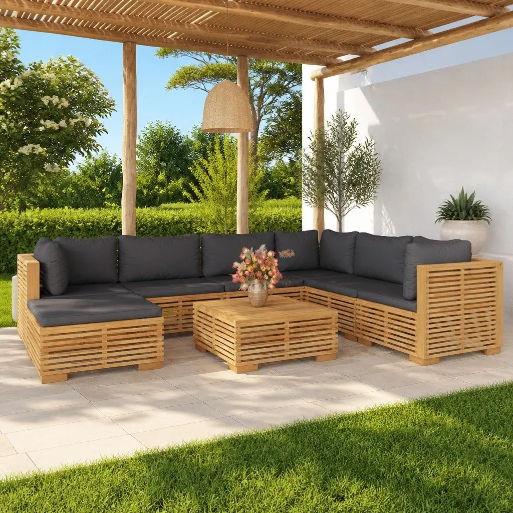 Garden Lounge Set 8 Piece Outdoor Furniture Teak Wood with Cushions Brown