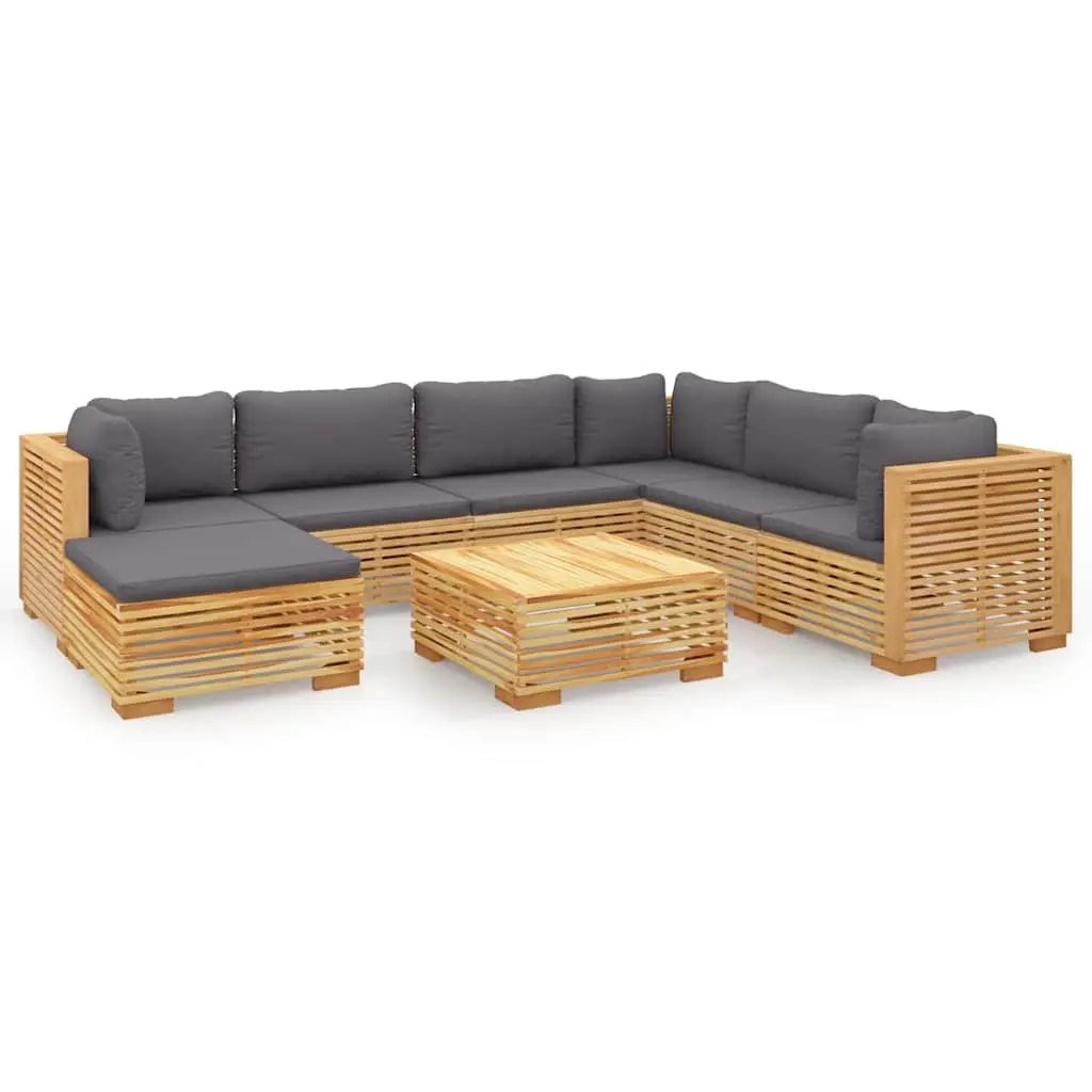 Garden Lounge Set 8 Piece Outdoor Furniture Teak Wood with Cushions Brown