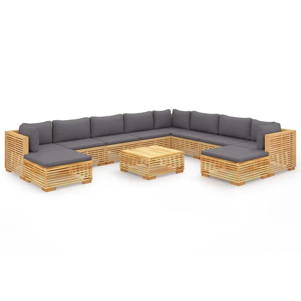 Garden Lounge Set 11 Piece Outdoor Furniture Teak Wood with Cushions Brown