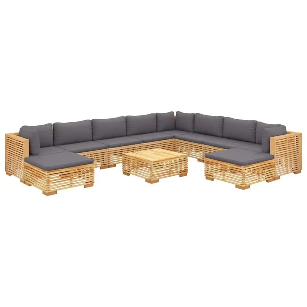 Garden Lounge Set 11 Piece Outdoor Furniture Teak Wood with Cushions Brown