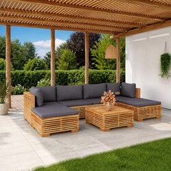 Garden Lounge Set 7 Piece Outdoor Furniture with Cushions Teak Wood Seating